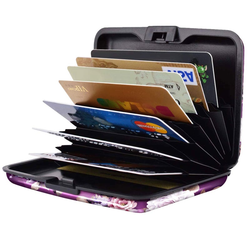 Coco Rossi Credit Card Holder for Women,RFID Blocking Slim Hard Mini Flowers Card Case ID Case Travel Wallet Purple - Image 3
